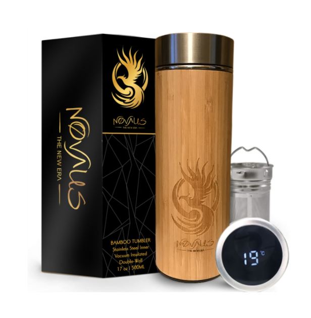 Bamboo Tumbler Vacuum Insulated Stainless Steel Thermos with Tea